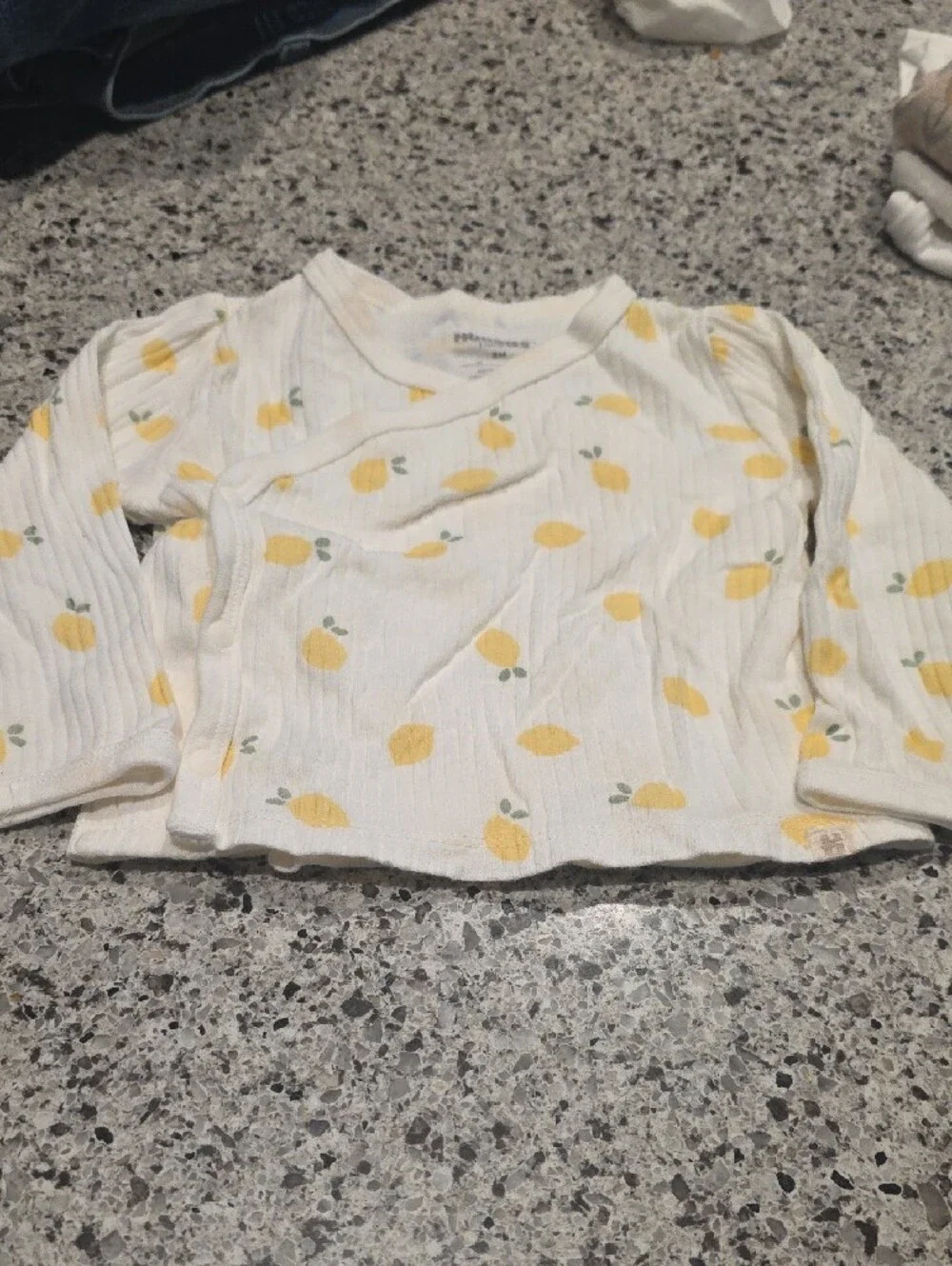 Baby Ribbed Footed Pajama Set in White with Yellow Lemon Print